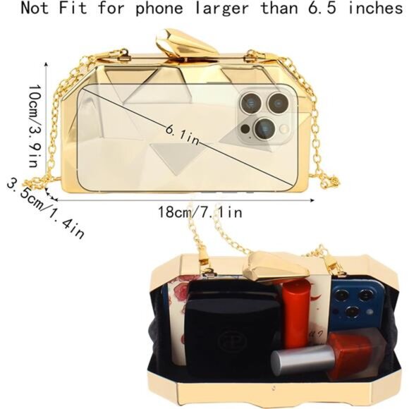 Women Lattice Pattern Metal Handbag Chain Geometric Evening Clutch Purse - Picture 3 of 7